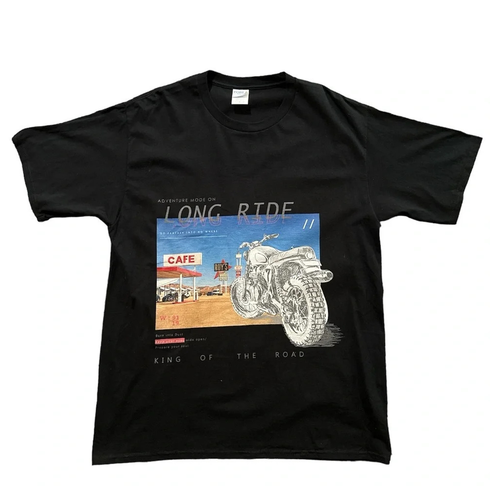 Black Short Sleeves Back To Back Design Tshirt “Long Ride” BNWT Large